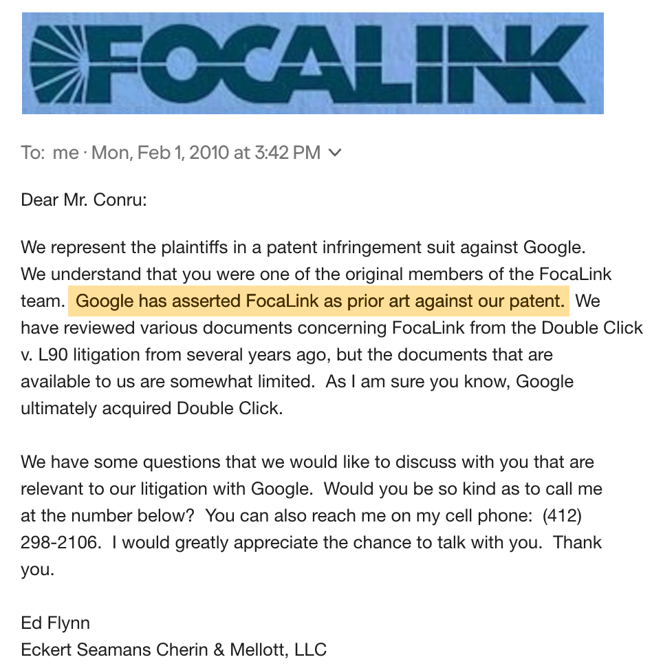 FocalLink Ad Network Patent
